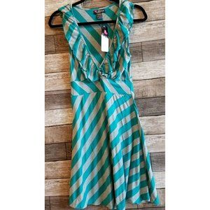 women's Small sundress S dress Green Empire Cross Over Delirious stripped multic